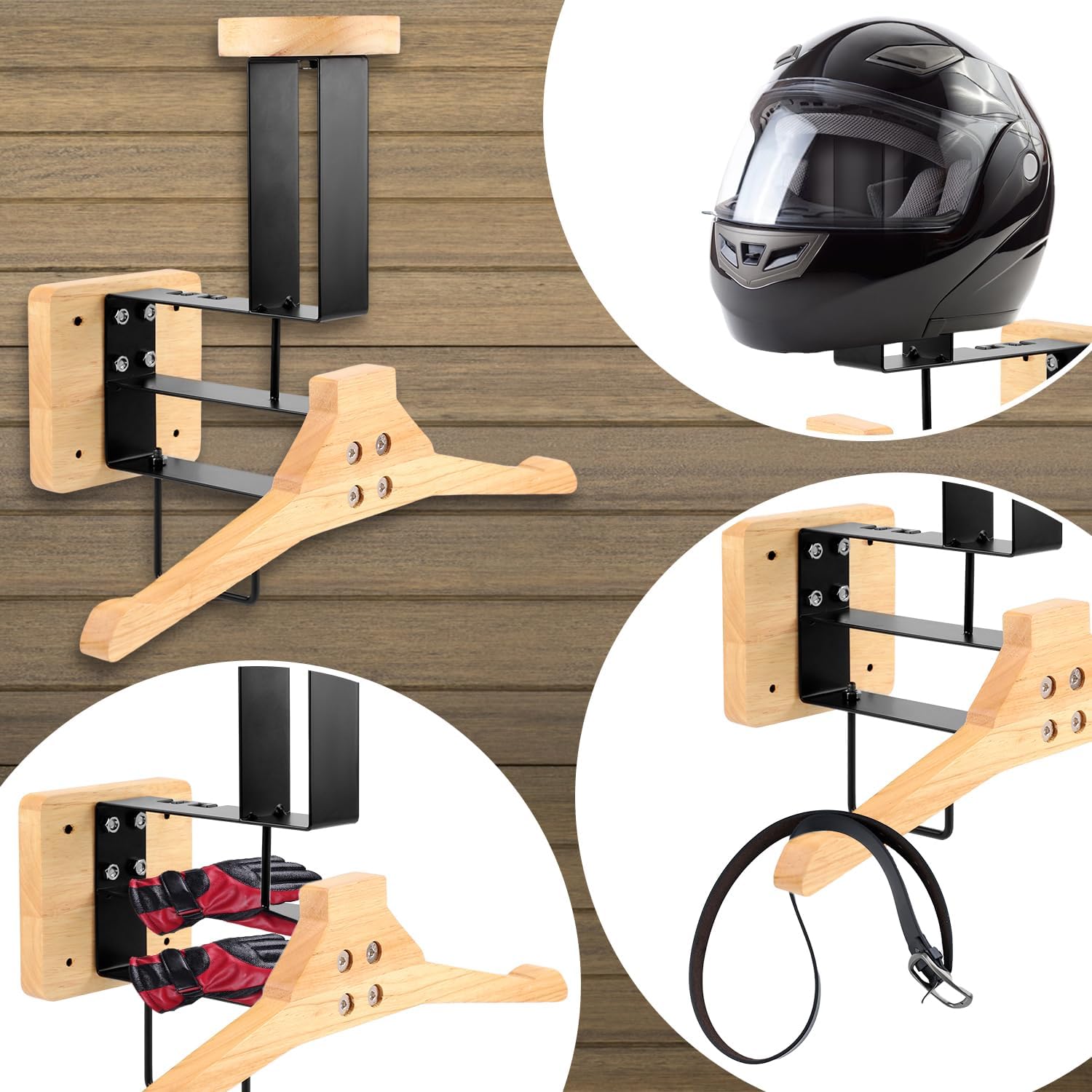 木製オートバイヘルメットホルダー壁掛けフックディスプレイラッ - Sports Equipment For Home のレビューと価格