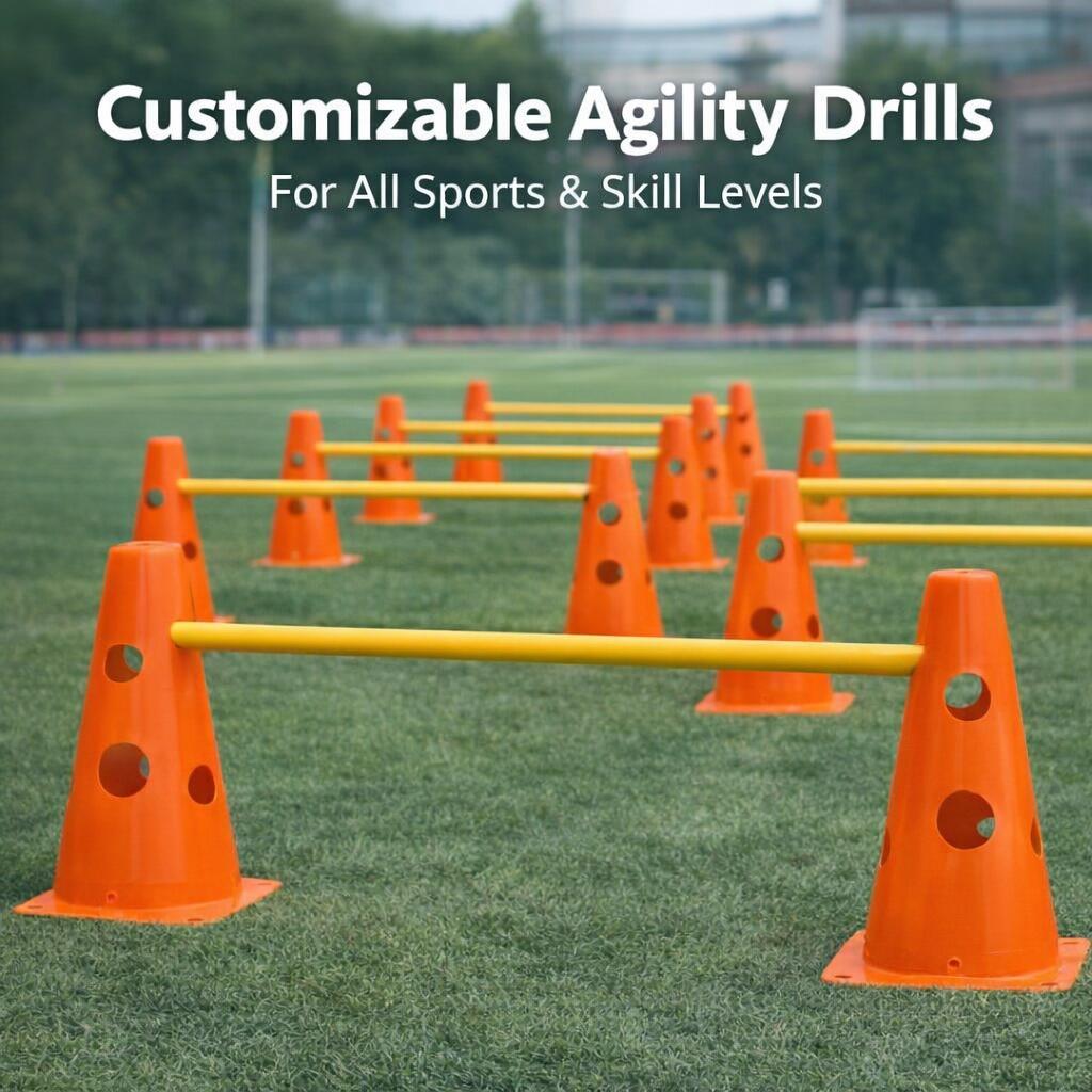 サッカー練習器具セット、ポール付きアジリティコーン、スポーツ - Agility Hurdle Set のレビューと価格